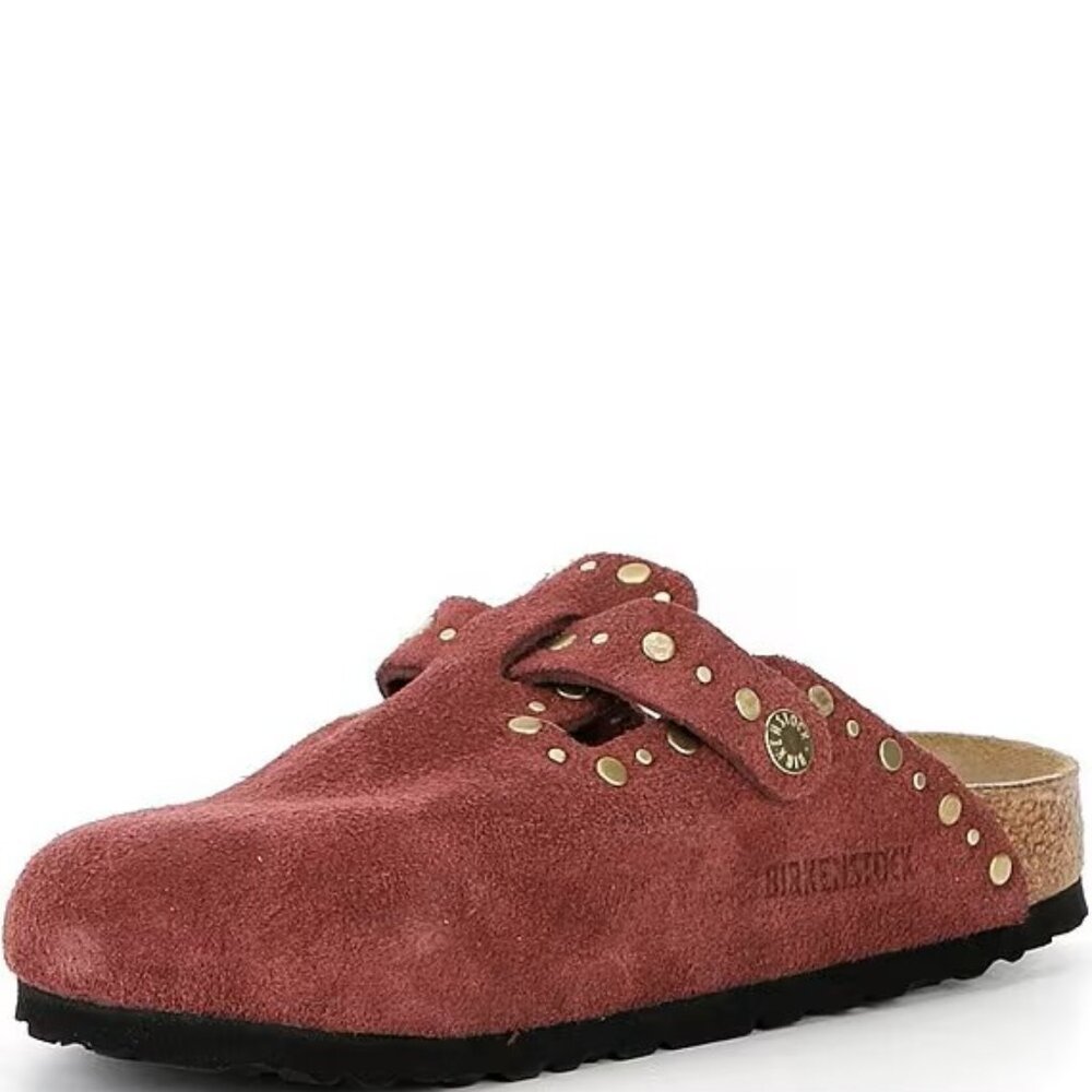 Birkenstock $175 Women's Boston Suede Rivet Studded Clogs Zinfandel Euro 37 N! - Picture 2 of 6